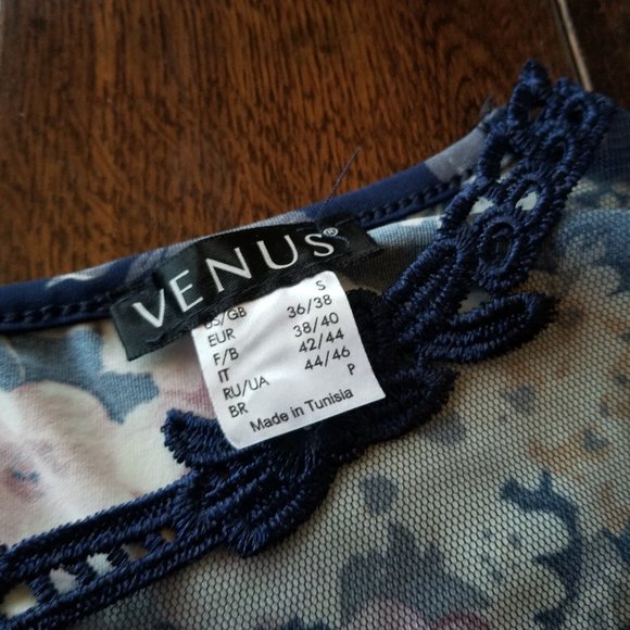 VENUS Blue Floral Mesh and Lace Top - Picture 5 of 8